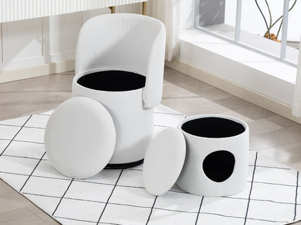 Barrel Chair With Built In Storage, 360° Swivel - Beige