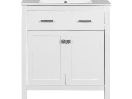 Bathroom Vanity With Ceramic Sink, Modern Single Bathroom Cabinet With 2 Doors And A Shelf, Soft Close Doors