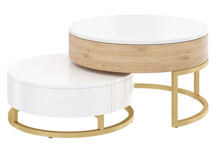 Modern Round Lift-Top Nesting Coffee Tables With 2 Drawers