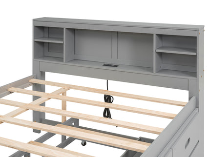 Platform Bed With Storage Headboard, USB, Trundle And 3 Drawers