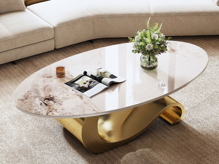 Oval Coffee Table For Living Room - Gold / White