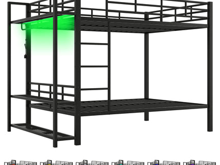 Bunk Bed With Storage Shelves, Clothes Hooks, LED Light