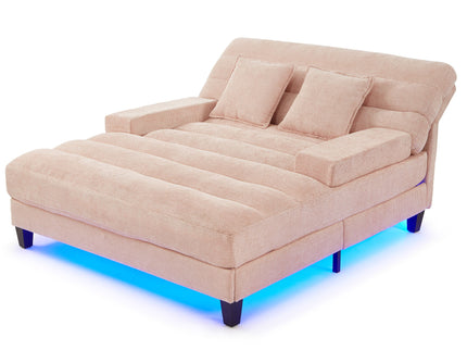 Chaise Bed Lounge Sofa Chair With Adjustable Backrest And LED Light Strip