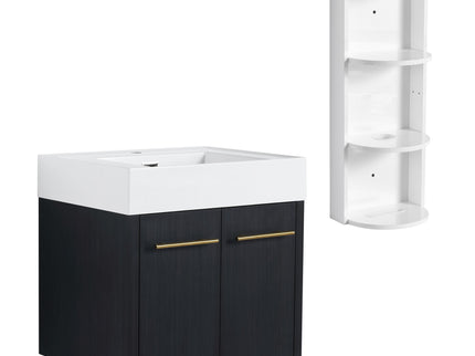 Modern Wall Mounted Bathroom Vanity With Resin Sink And Storage Rack