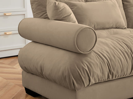 Modern Sectional Sofa With Ottoman, Round Bolster Armrests, Waist And Throw Pillows