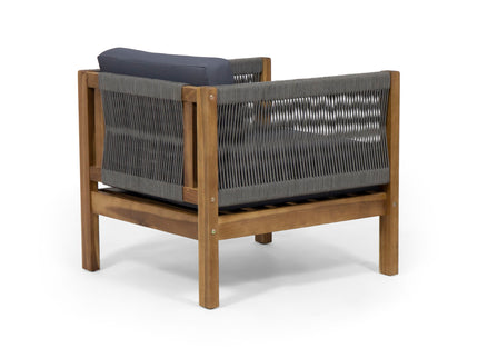 Outdoor Club Chair With Rattan Rope Wave - Dark Gray