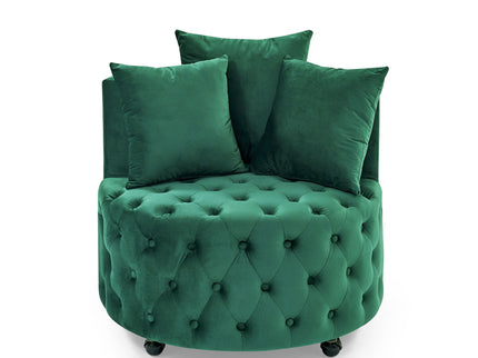 Modern Upholstered Swivel Chair With Button Tufted Design And Movable Wheels