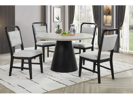 Dining Set With Round Table And 4 Upholstered Chairs - Black / Gray