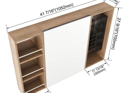Wall Mounted Bathroom Mirror Cabinet With Adjustable Shelves Storage Cabinet - Imitative Oak