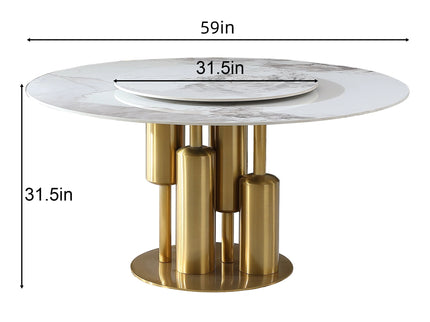Dining Table, Round For Dining Room - Gold / Gold / White
