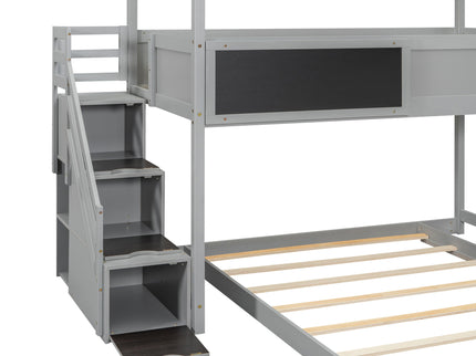 House Style Bunk Bed With Storage Staircase And board