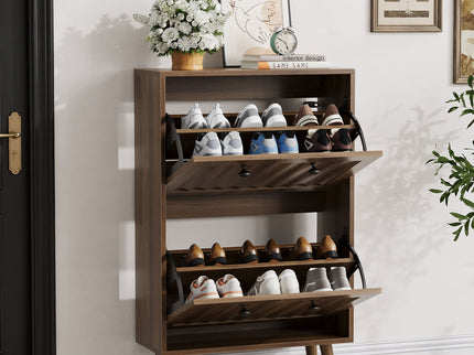 Shoe Cabinet, Upright Storage Unit - Walnut