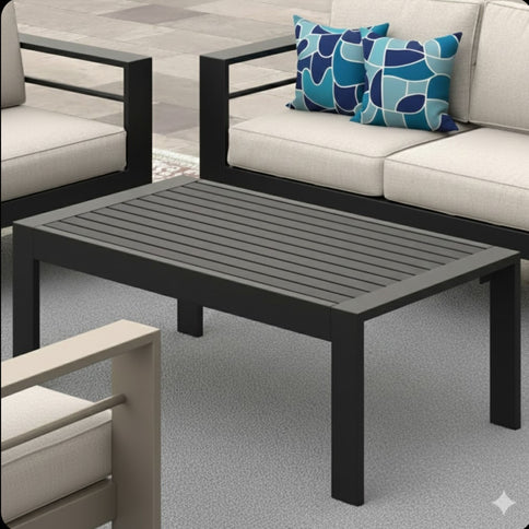 All-Weather Outdoor Coffee Table With Wood-Look Top