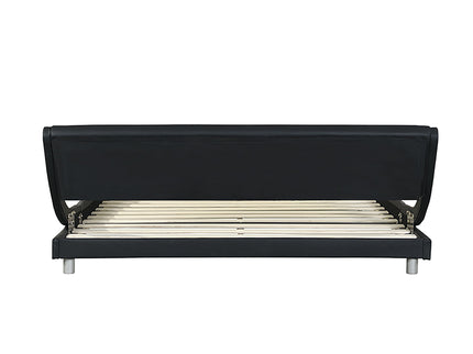 Queen Size Upholstered Platform Bed Frame With LED Lighting, Curve Design, Slat Support, No Box Spring Needed - Black