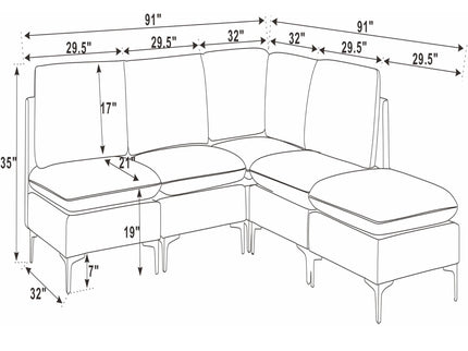 Upholstered Modular Sectional With Tall Legs, Medium Firm Seat