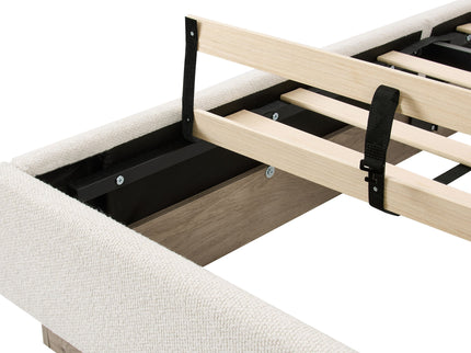 Linton - Queen Size Upholstered Platform Bed - Cream White / Light Grey / Camel Oak