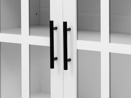 Wall Unit Entertainment Center With Bookshelves For TVs Up To 80", Tempered Glass Doors And Adjustable Shelves