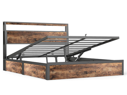 Frame With Hydraulic Lift Storage, RGB LED Lights & Multi-Port Charging, No Box Spring Needed