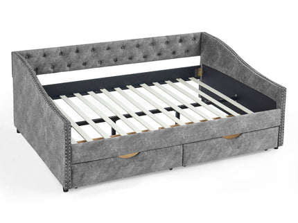 Upholstered Tufted Daybed With Drawers, Waved Arms