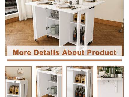 3 In 1 Foldable Side Table With 4 Storage Shelves