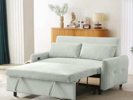 Pull-Out 2 Seat Modern Sleeper Sofa With 2 Throw Pillows And USB Ports