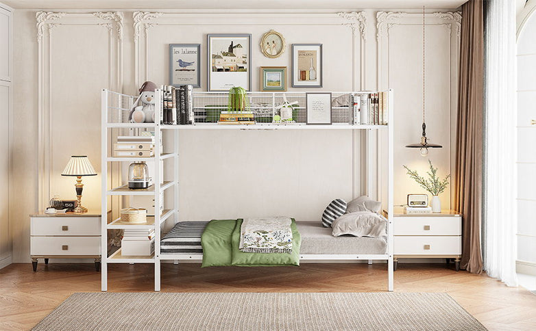 Bunk Bed With 5 Tier Shelves