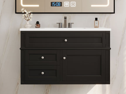 Modern Wall Mounted Floating Cabinet With Double Drawer And Sink