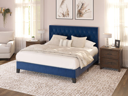 Queen Upholstered Bed - Blue - Fabric