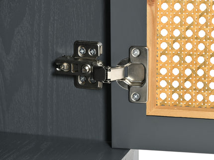 Retro Industrial 4 Door Sideboard With Large Storage, Rattan And Glass Doors