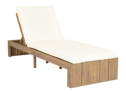Adjustable Outdoor Chaise Lounge Patio Recliner - Beige / Light Teak
