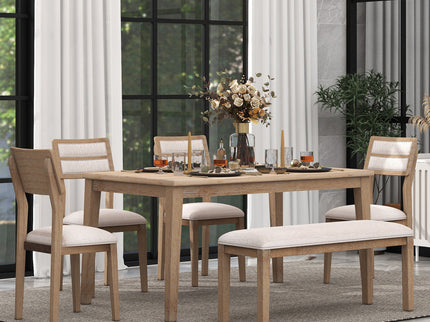 6 Piece Dining Set, Upholstered Chairs And Bench