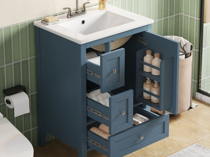 Modern Bathroom Vanity With Sink, Soft Close Drawers & Door, Storage Rack