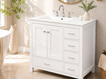 Bathroom Vanity With Sink Combo, 2 Soft Close Doors And 5 Drawers
