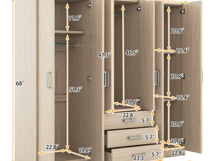 6 Doors Wardrobe Storage For Bedroom, With Big Drawers