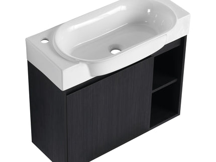28" Wall Mounted Bathroom Vanity With Sink & Soft Close Door - Black Chestnut
