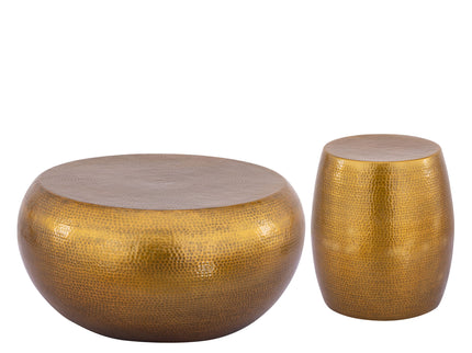 2 Piece Coffee And End Table Set, Oval Design - Gold