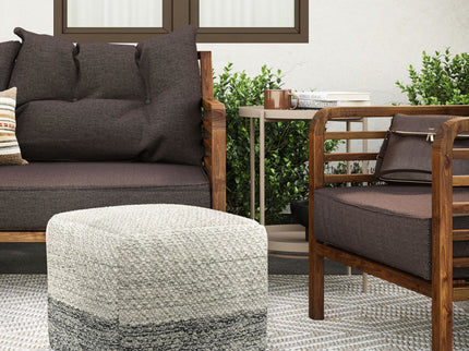 Macie - Square Woven Outdoor / Indoor Pouf - Gray / White