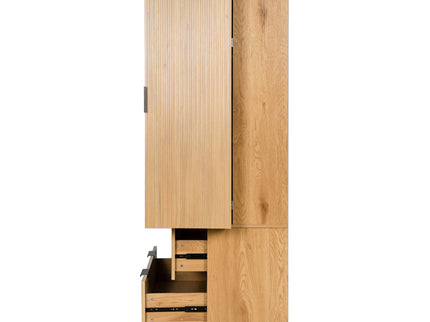 Fluted Kitchen Pantry Cabinet With 2 Large Drawers & 8 Door Spice Rack Freestanding Storage Organizer - Oak