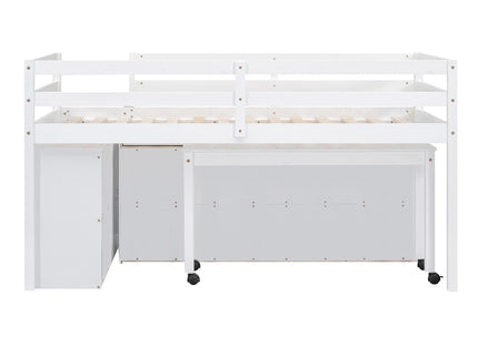 Loft Bed With Retractable Writing Desk And 4 Drawers, With Lateral Portable Desk And Shelves