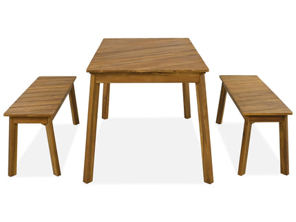 3 Pieces Acacia Wood Table Bench Dining Set For Outdoor & Indoor Furniture With 2 Benches, Picnic Beer Table For Patio, Porch, Garden, Poolside - Natural