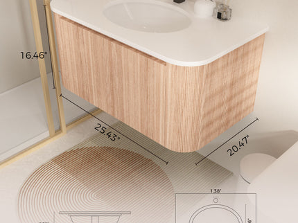 Arcora - Wall Mounted Bathroom Vanity With Curved Design - Natural Wood