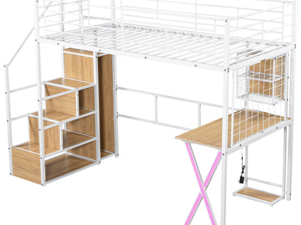 Loft Bed With Built In Work Station, Wardrobe, Storage Staircase And LED
