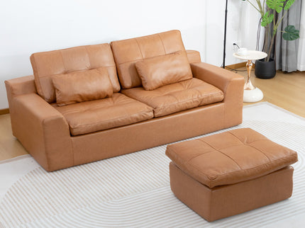 L - Shaped Modular 2 Seater Sofa With Movable Ottoman And High Density Sponge Cushions For Living Room