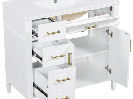 Bathroom Vanity With Sink, 4 Drawers, 2 Doors
