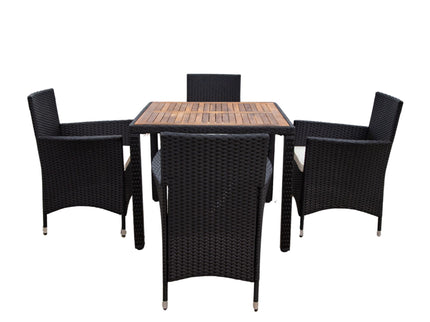 Outdoor Patio Wicker Dining Set With Acacia Wood Top