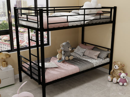 Metal Bunk Bed For Kids, Convertible Bedframe With Ladders & Guardrail