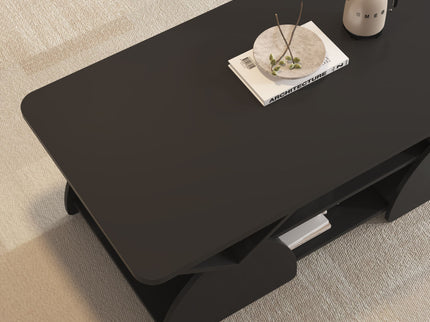 Geometric Engineered Coffee Table With Rounded Corners With Open Shelves