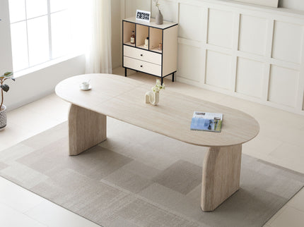 Oval Extendable Dining Table With Dual Pillar Design - Off White