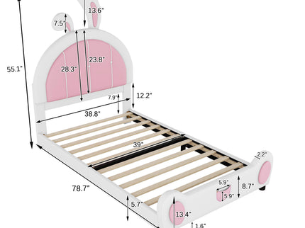 Upholstered Platform Bed With Rabbit Shaped Headboard