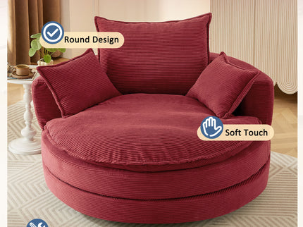 360° Swivel Accent Barrel Chair With Dual Layer Cushion And 3 Removable Pillows